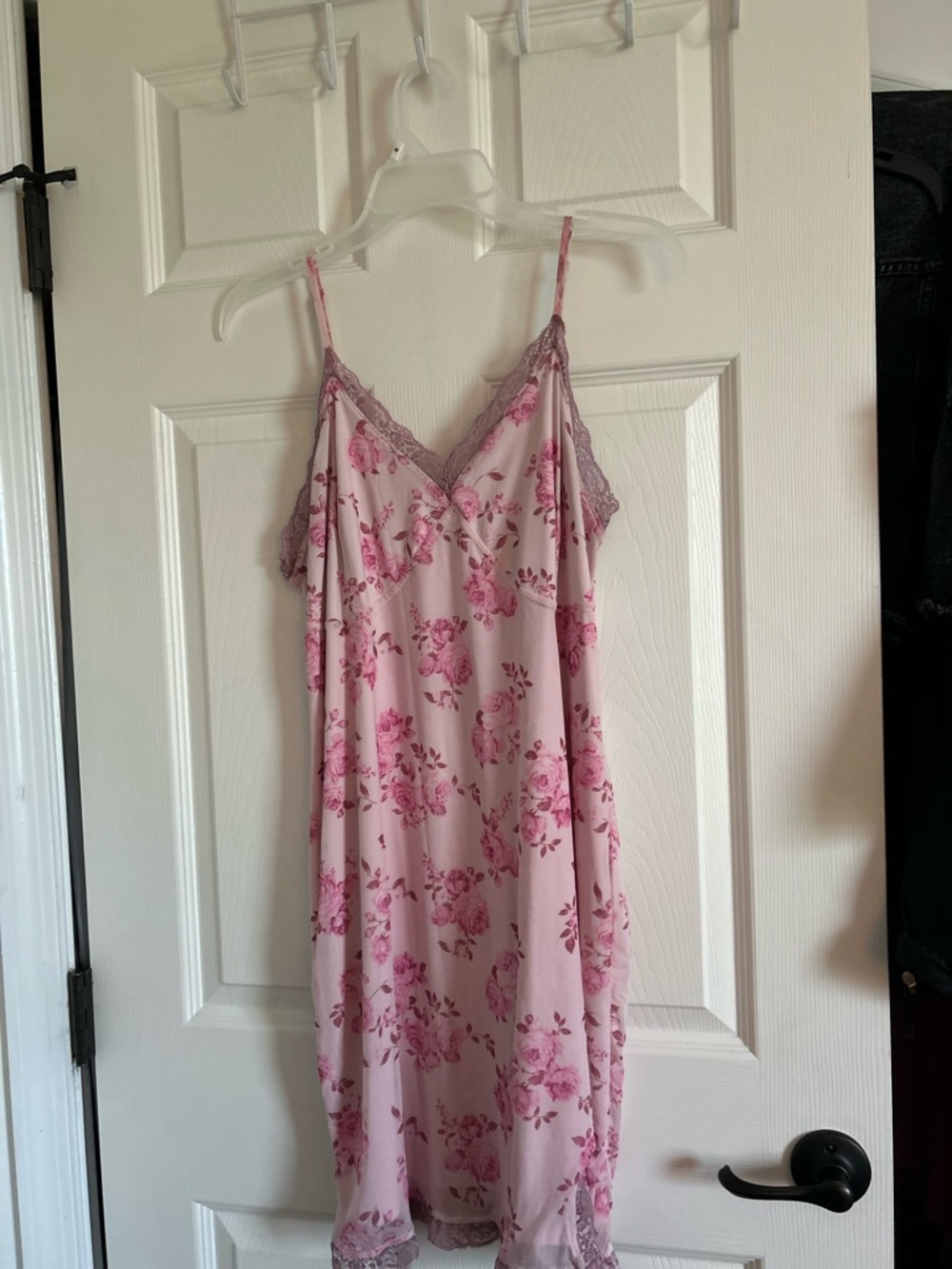Floral Lace Trim Pink Slip Dress